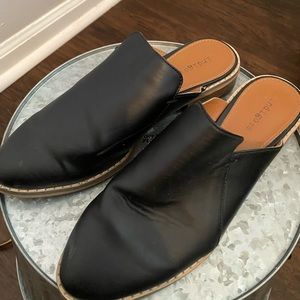 Black leather mules